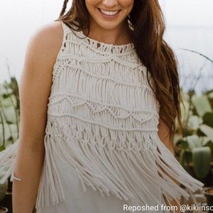 Worn ONCE ! Judith March Dress Ivory BOHO Macrame Fringe